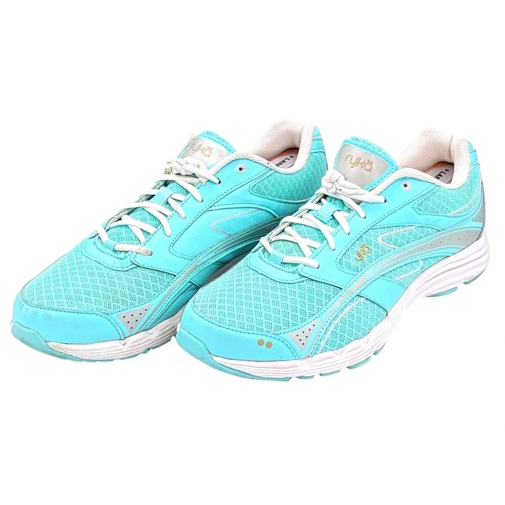Ryka Glide Walk S Women 11W Walking Shoes Turquoise Silver Mesh Leather Sneakers